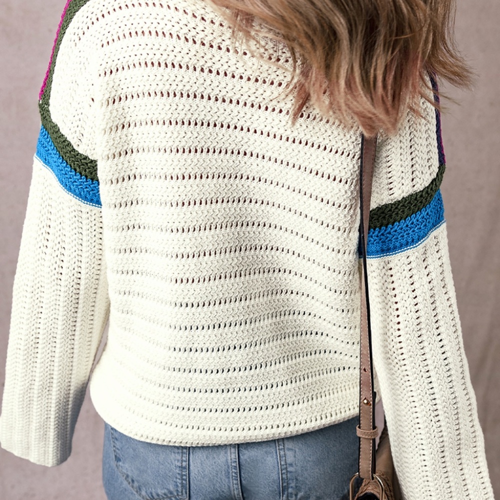 B128 White Daisy Flower Pointelle Knit Sweater - Picture 4 of 4